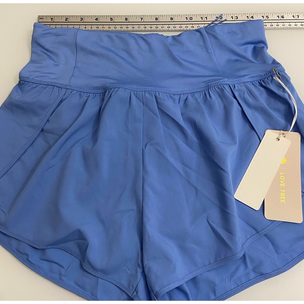 Women's Love Tree Running Shorts Blue Pull On Athletic Lined Highwaisted Large